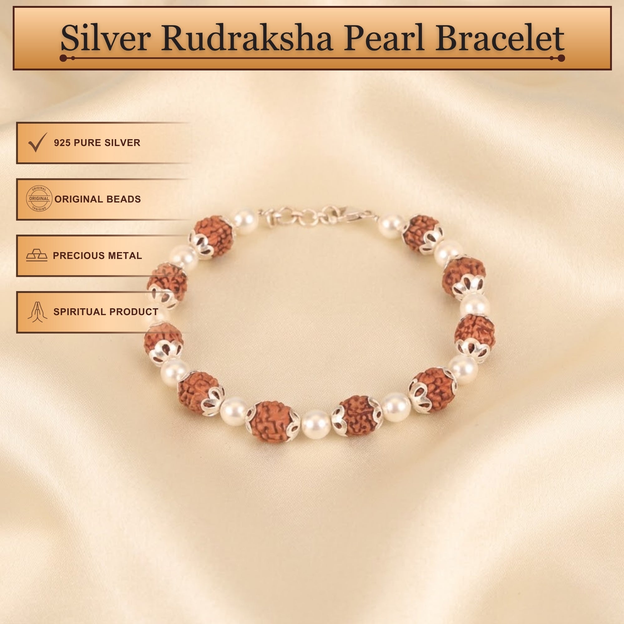 Rudraksha and White Pearl Bracelet –  With Silver Capping