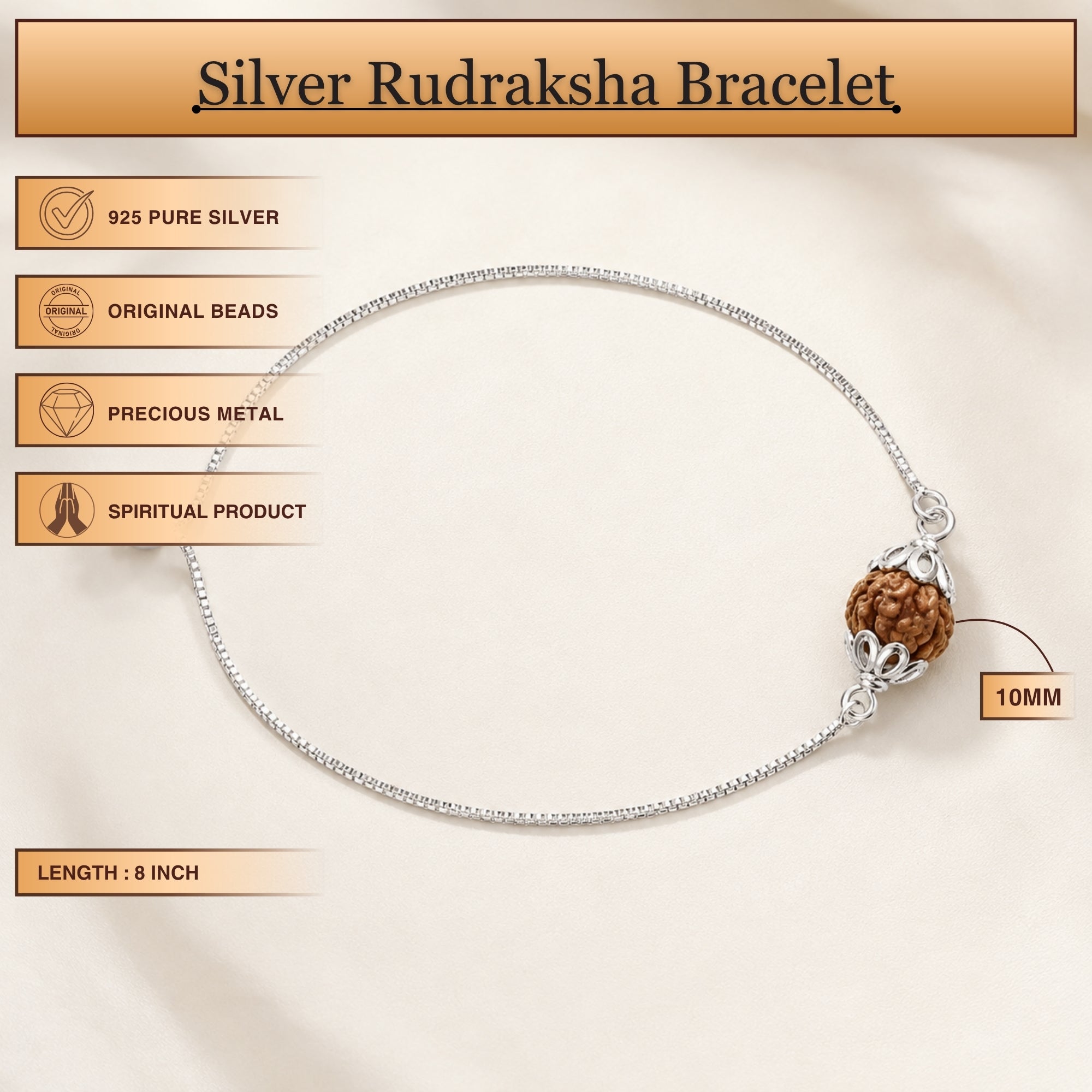 Divine Rudraksha Silver Chain Bracelet Rakhi