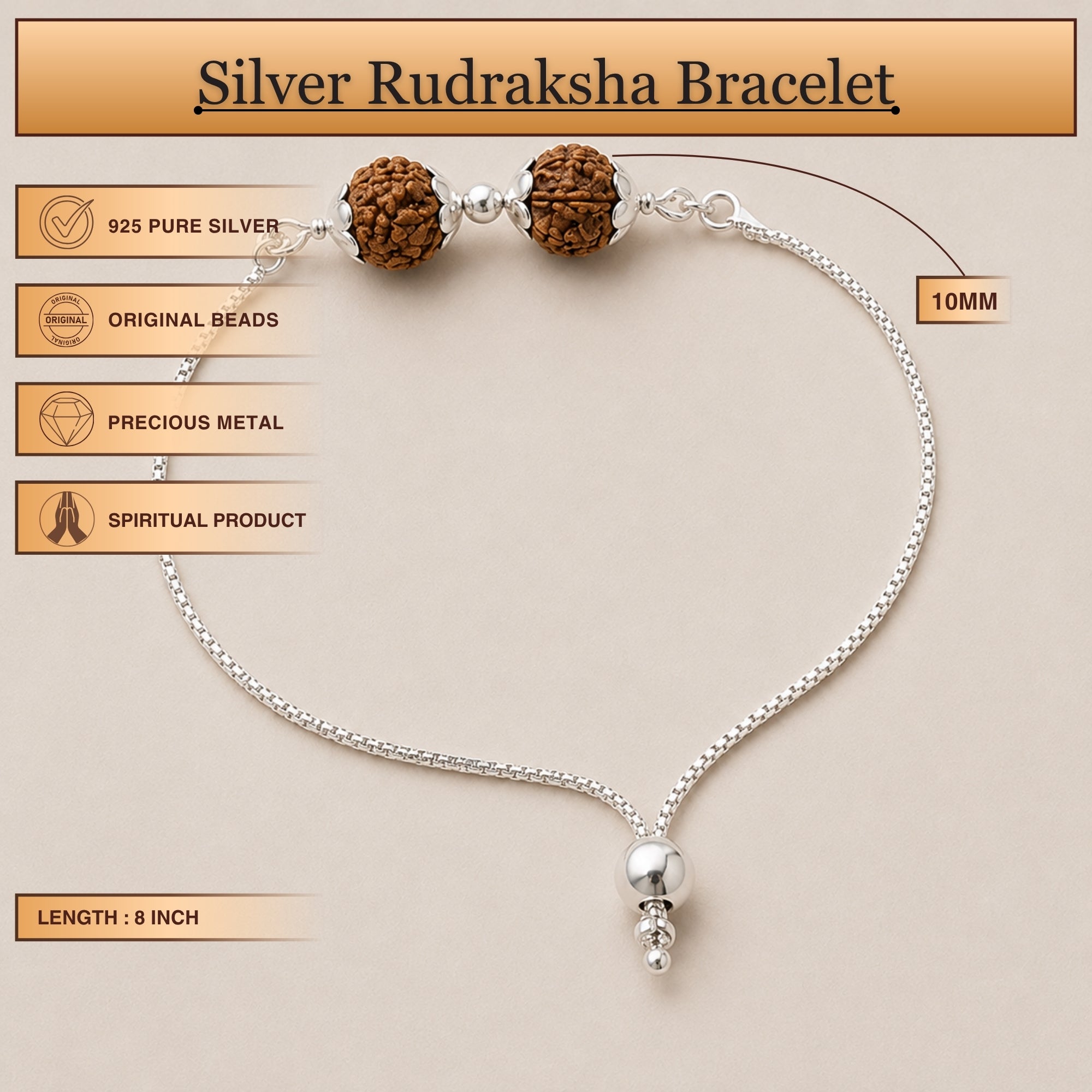 Silver Rudraksha Bracelet with Chain (Rakhi Special)