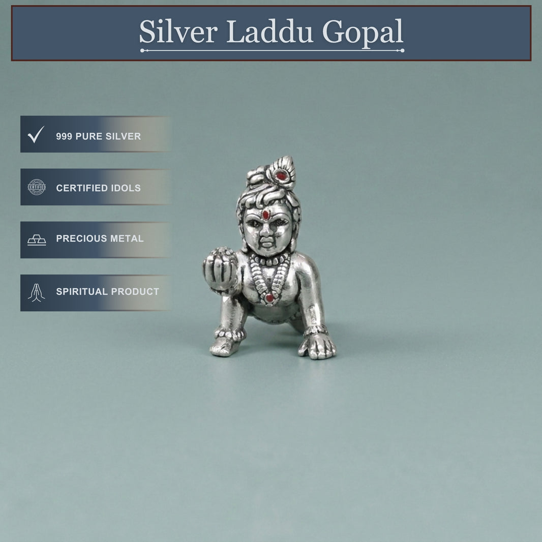Pure Silver Laddu Gopal Idol - Small Baby Krishna