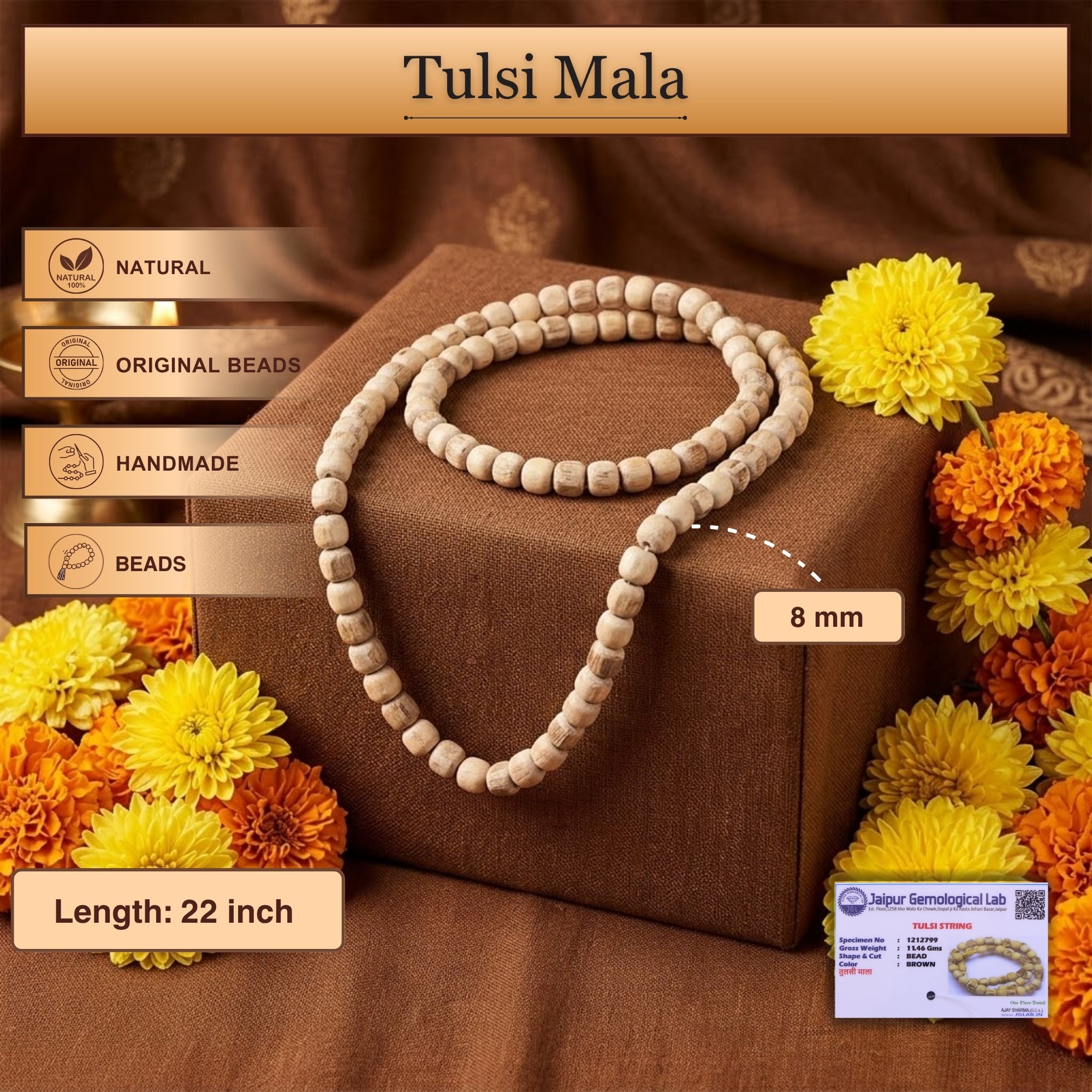 Premium Tulsi Kanthi Mala - Certified Basil Mala