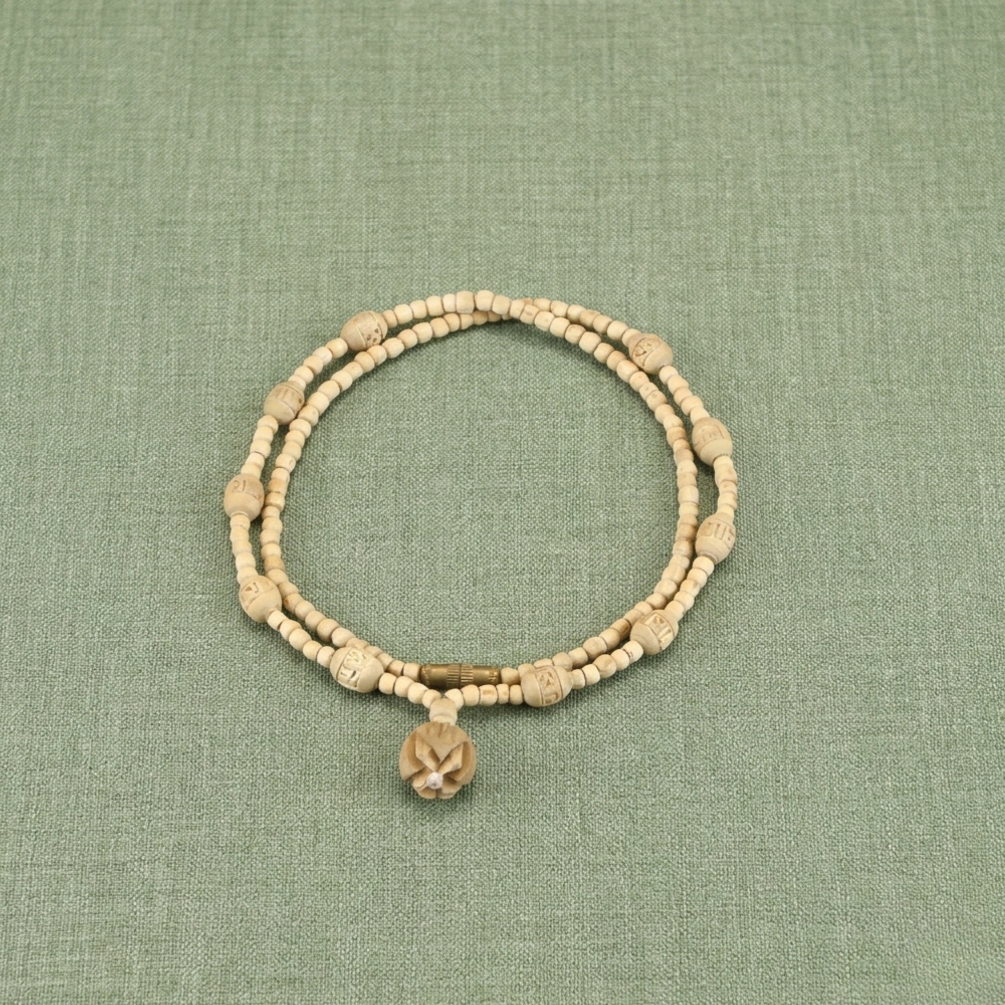 Certified Tulsi Kanthi Mala - Small and Carved Beads with Lotus Pendant