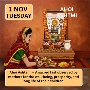 Ahoi Ashtami puja with mother offering prayers for children's well-being