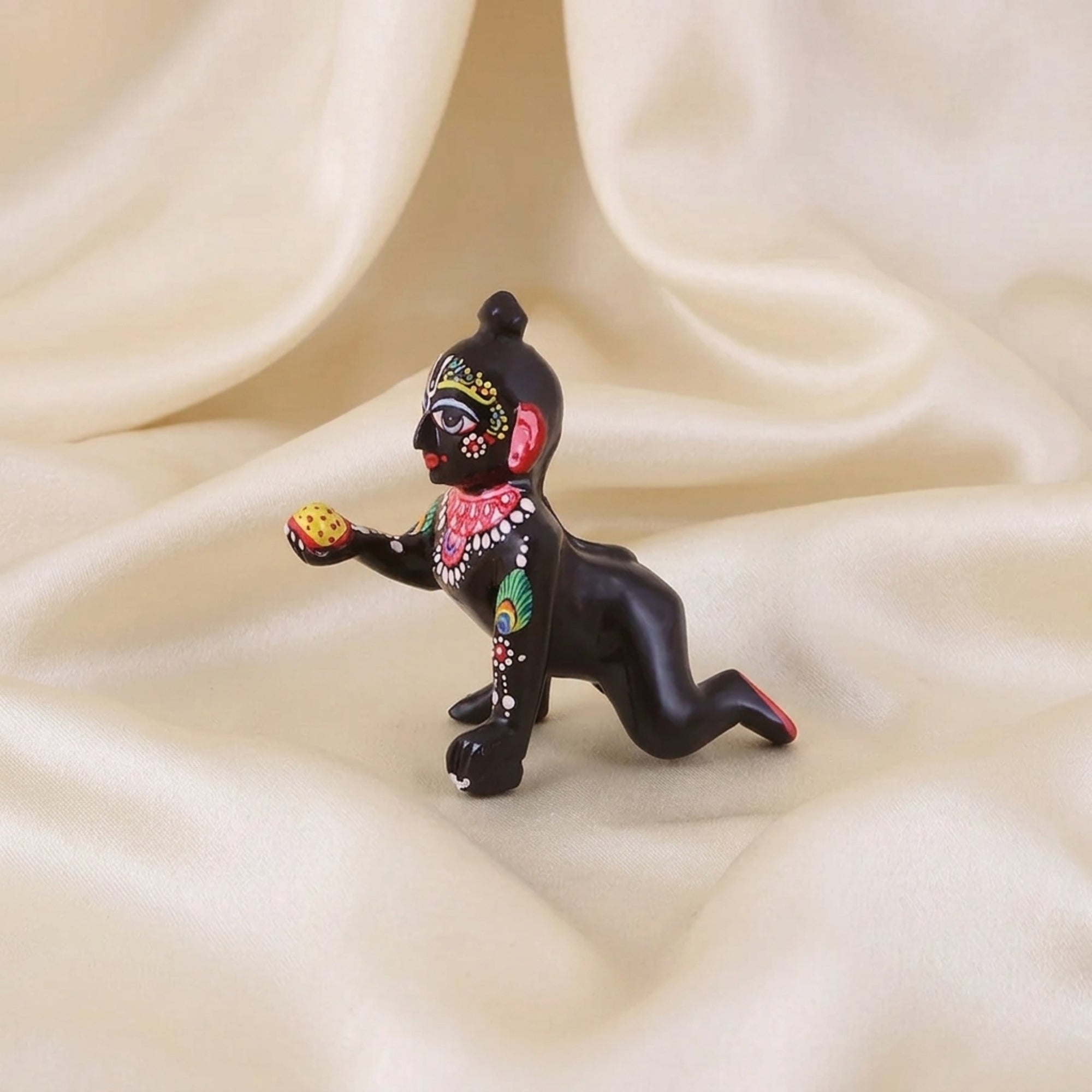Size and height dimensions of the black brass Laddu Gopal idol with Shringar