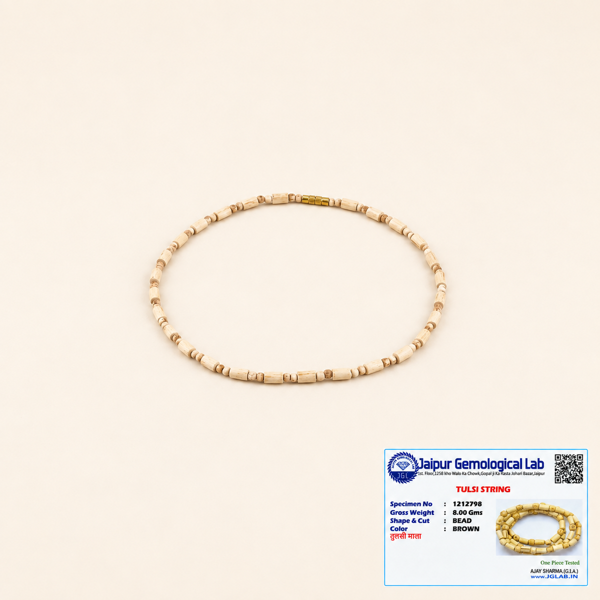 Certified Tulsi Mala with original natural 4 mm and 6 mm Tulsi beads, 18 inch length and Jaipur Gemological Lab certificate