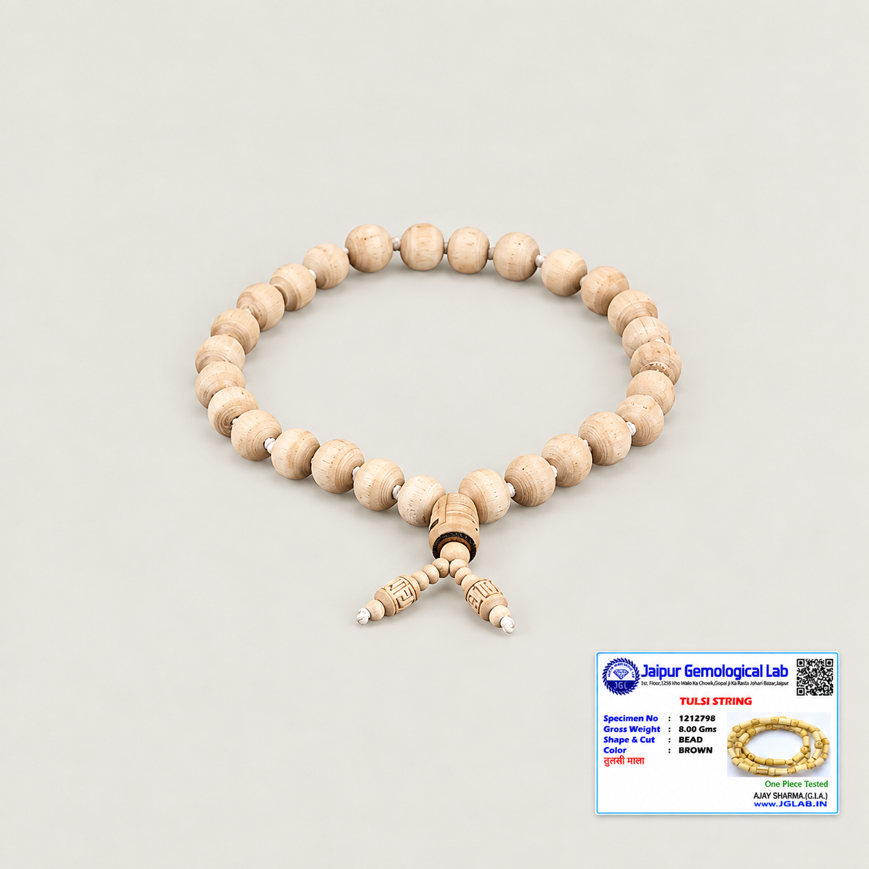 Certified natural Tulsi Mala with original Tulsi beads and Jaipur Gemological Lab certificate