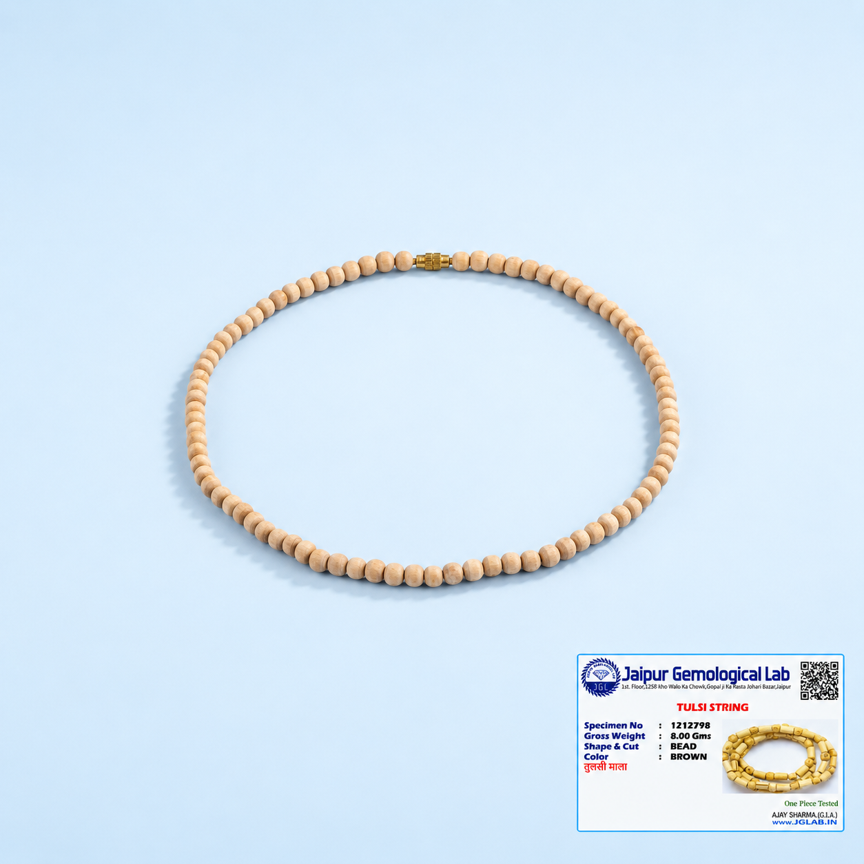 Certified Tulsi Mala with original natural 6 mm Tulsi beads and Jaipur Gemological Lab certificate