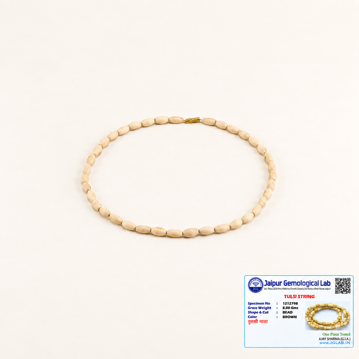Certified Tulsi Mala with original natural Tulsi beads and Jaipur Gemological Lab certificate