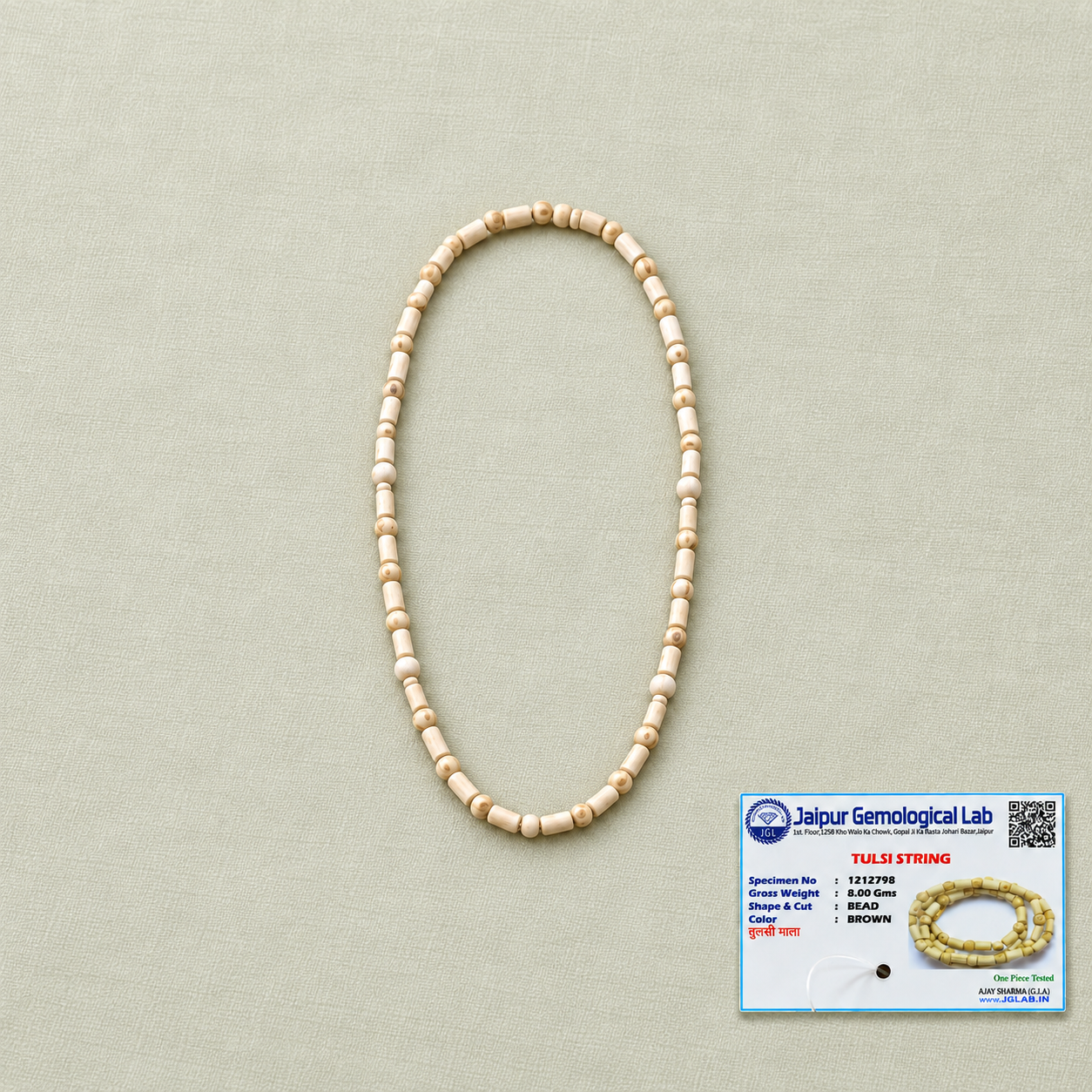 Certified Tulsi mala with 4 mm and 6 mm natural beads, 24-inch length