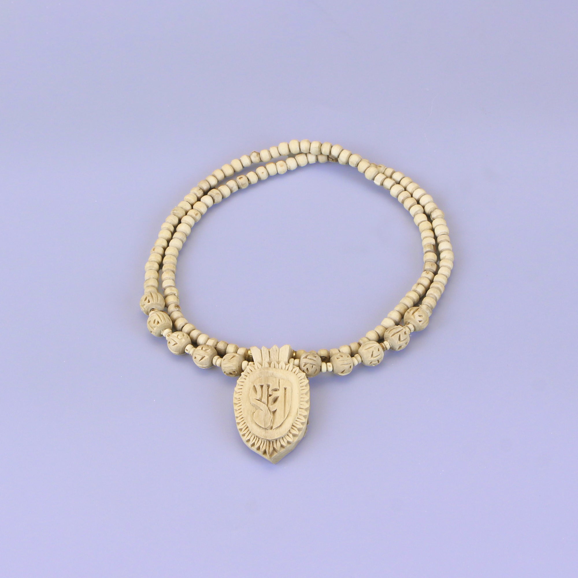 Certified Tulsi Kanthi Mala – Hand-Carved Tulsi Beads with Radha Name Pendant