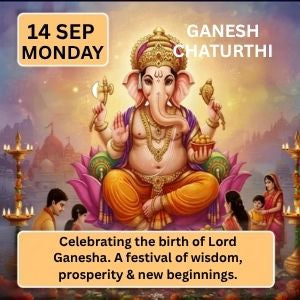 Lord Ganesha illustration for Ganesh Chaturthi 2026 celebrating wisdom, prosperity and new beginnings