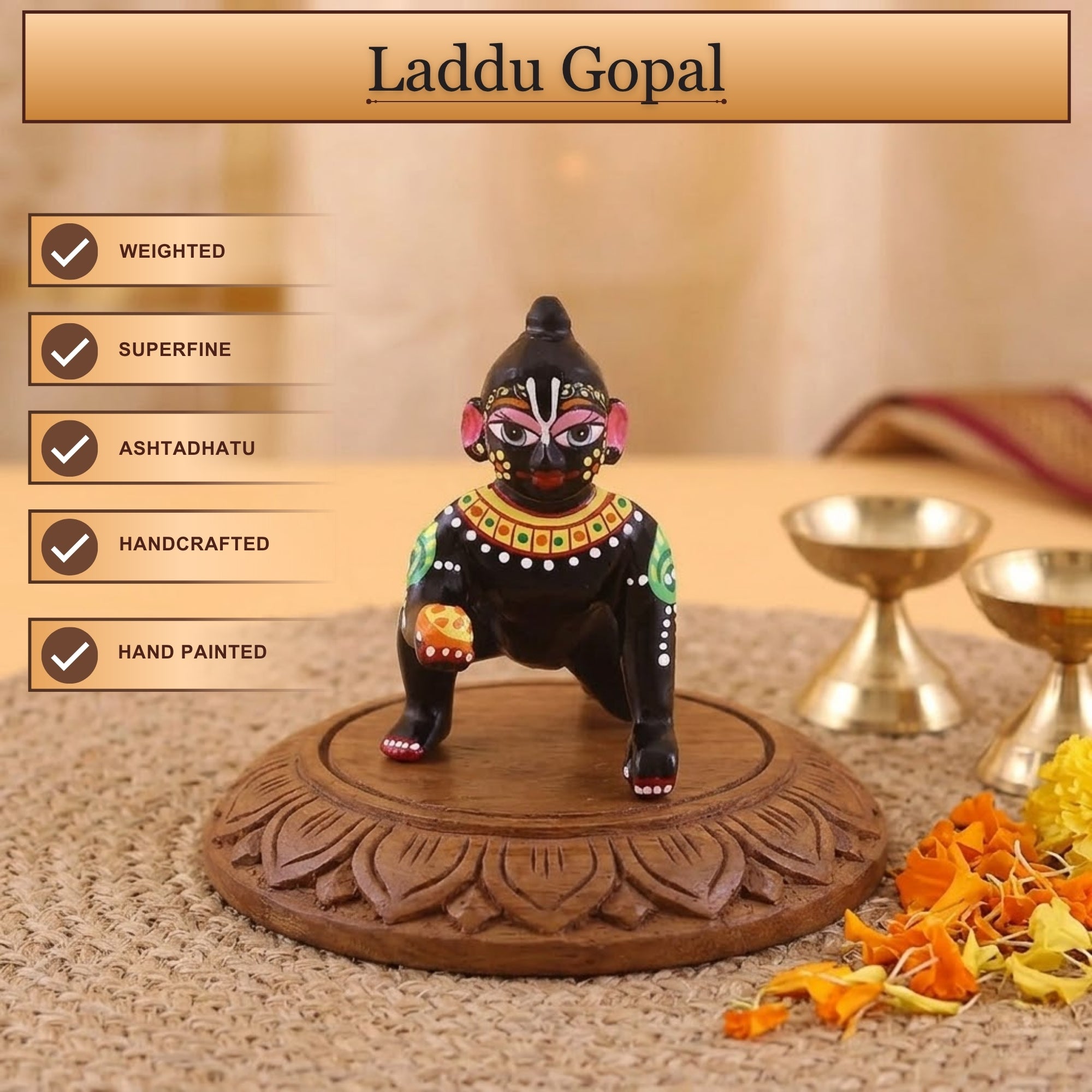 Key features of the handcrafted black Laddu Gopal b