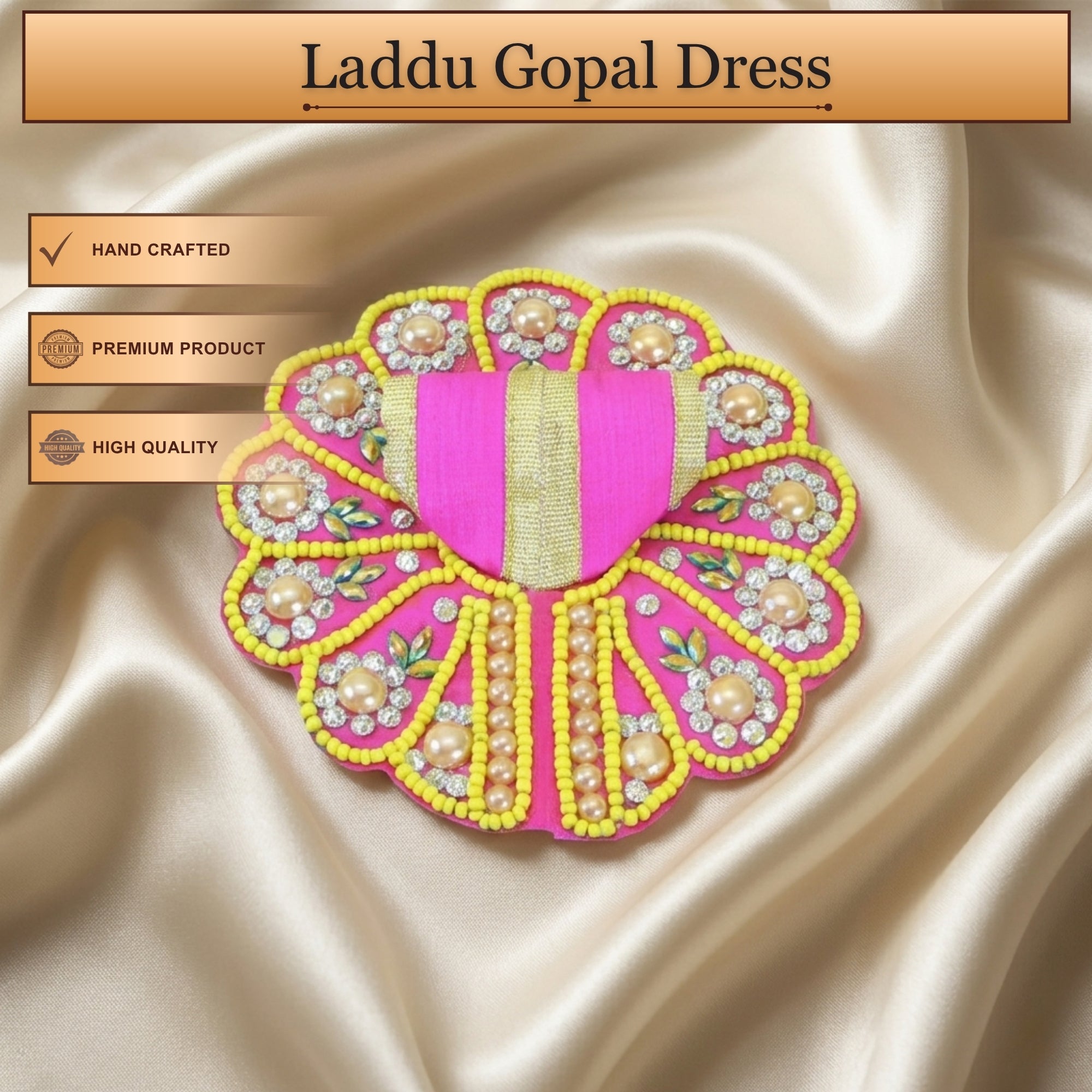 Handcrafted pink Laddu Gopal poshak with matching cap and stone work embroidery