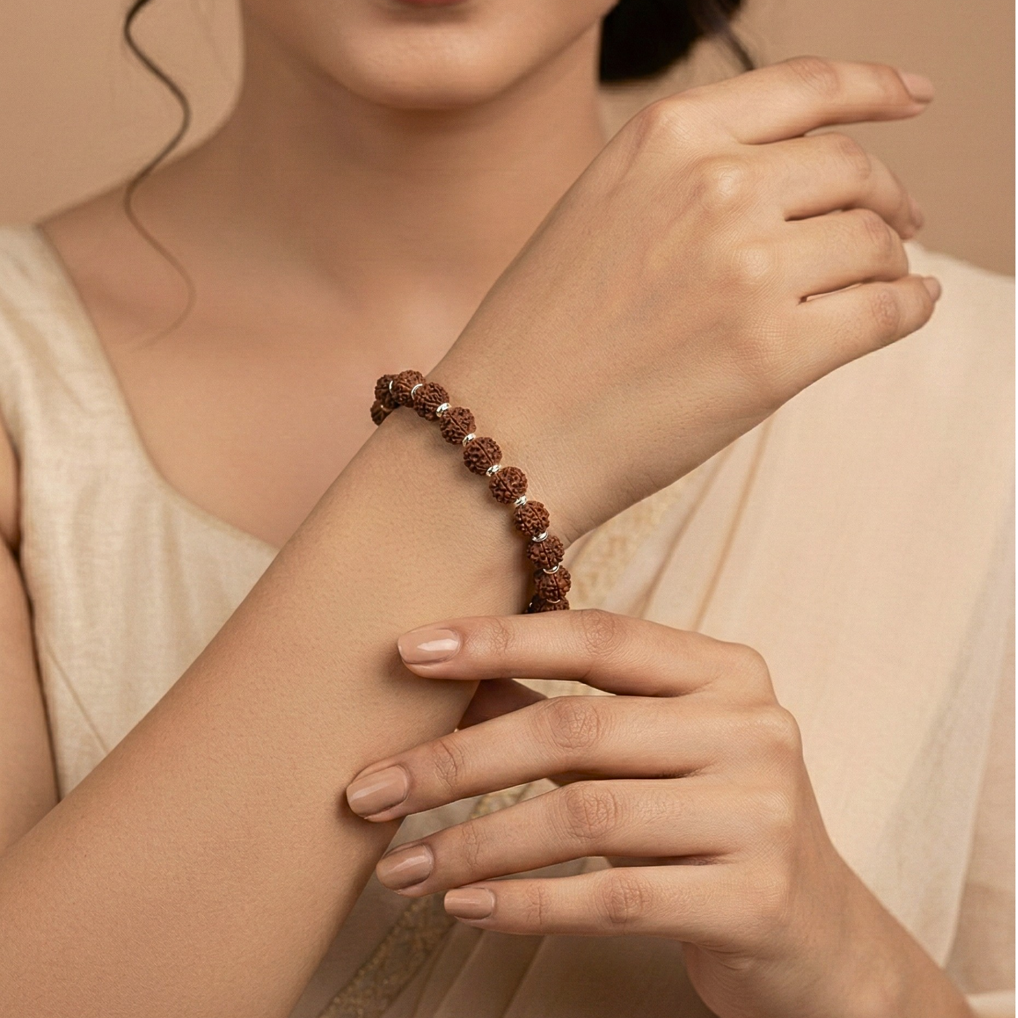 Handcrafted original rudraksha bracelet worn on wrist for men and women