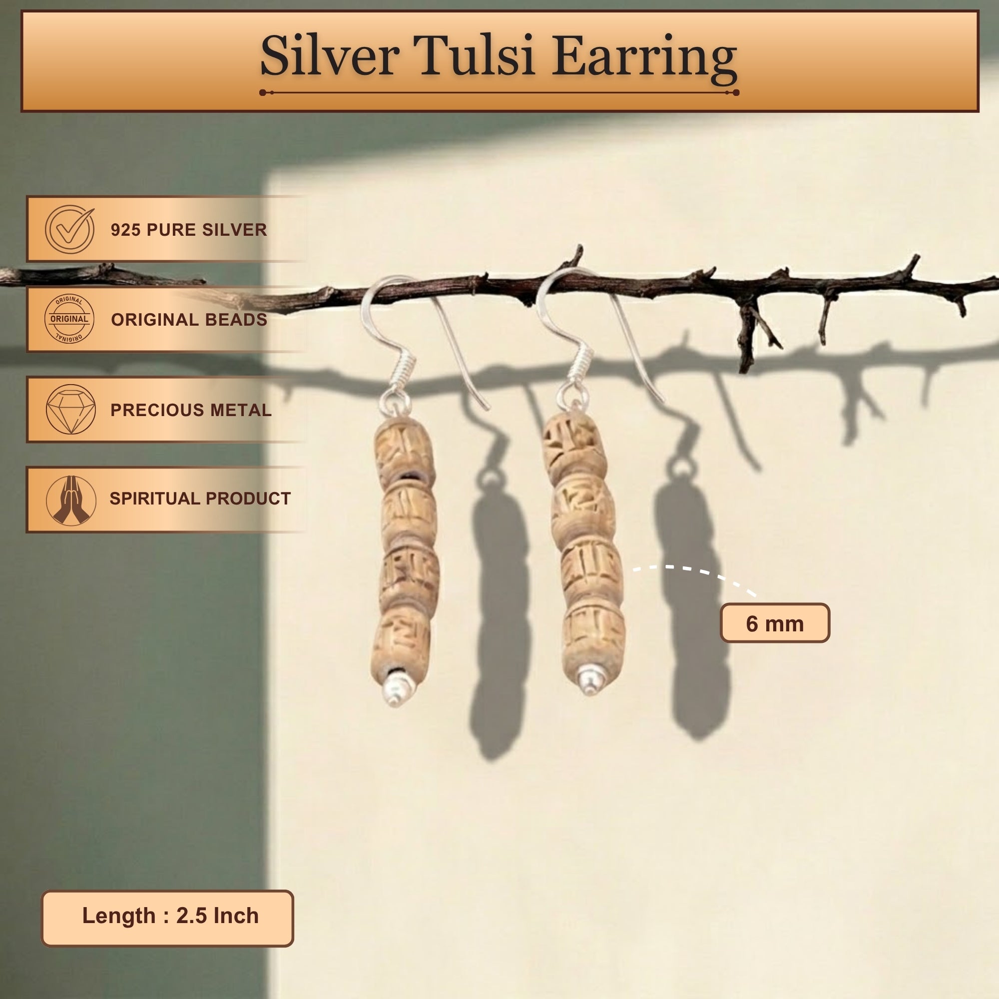 handmade silver and authentic Tulsi bead earrings