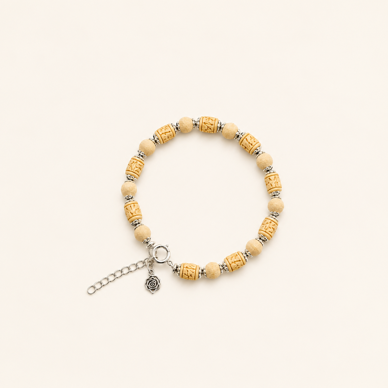 Handmade Tulsi bracelet with original natural Tulsi beads, silver spacers and adjustable chain