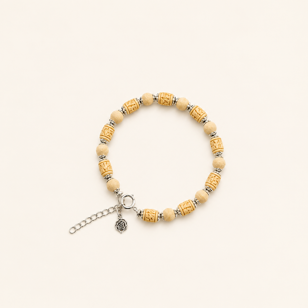 Handmade Tulsi bracelet with original natural Tulsi beads, silver spacers and adjustable chain