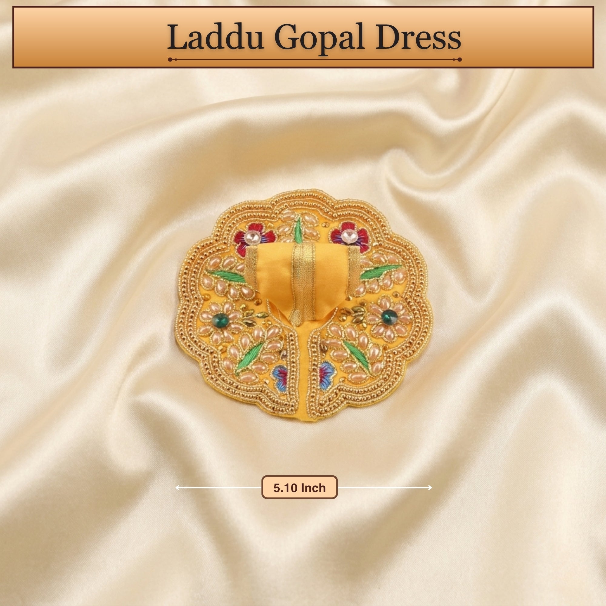 3 No. size reference display for the floral work peacock design yellow Laddu Gopal dress