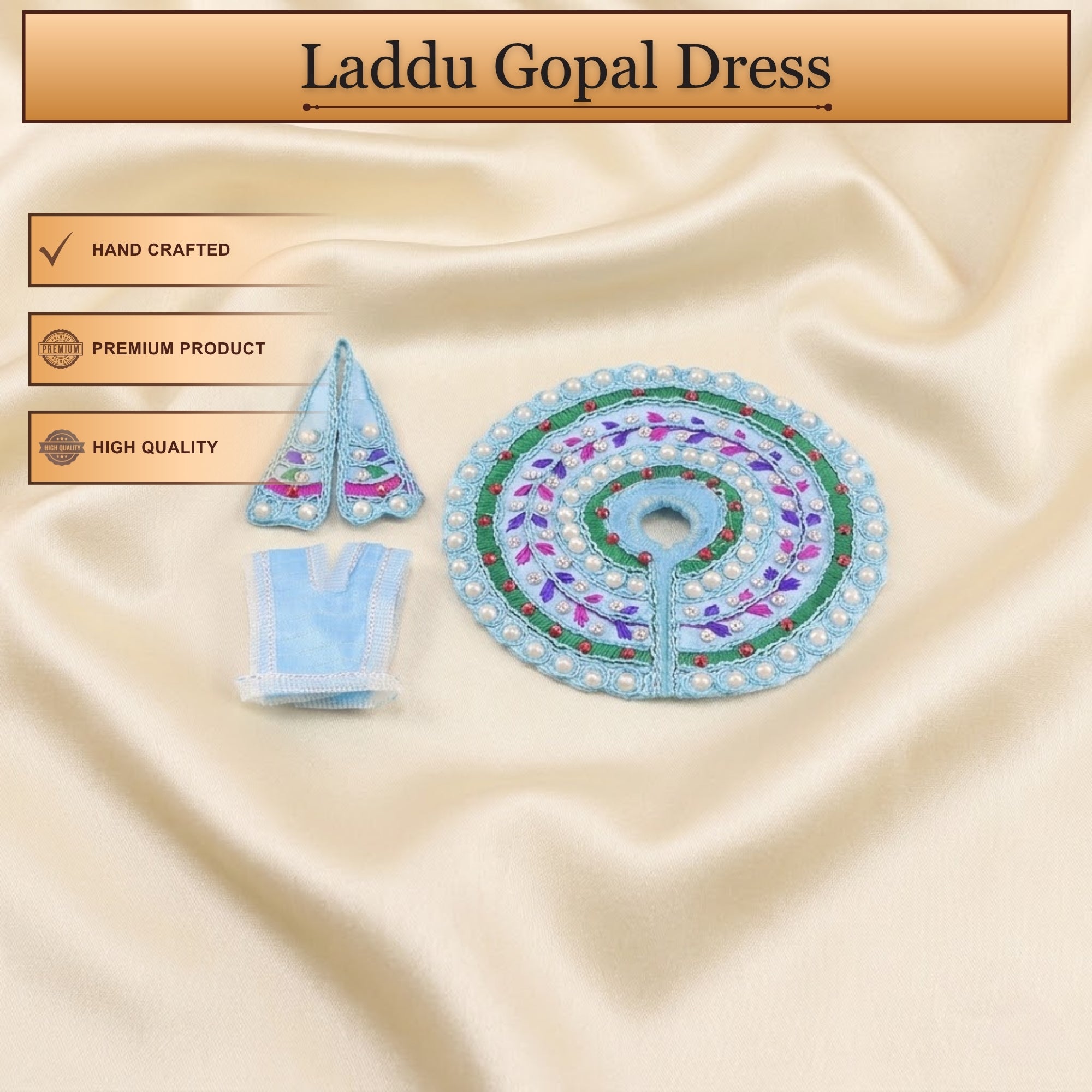 Handcrafted blue Laddu Gopal poshak with matching cap and Patka embroidery