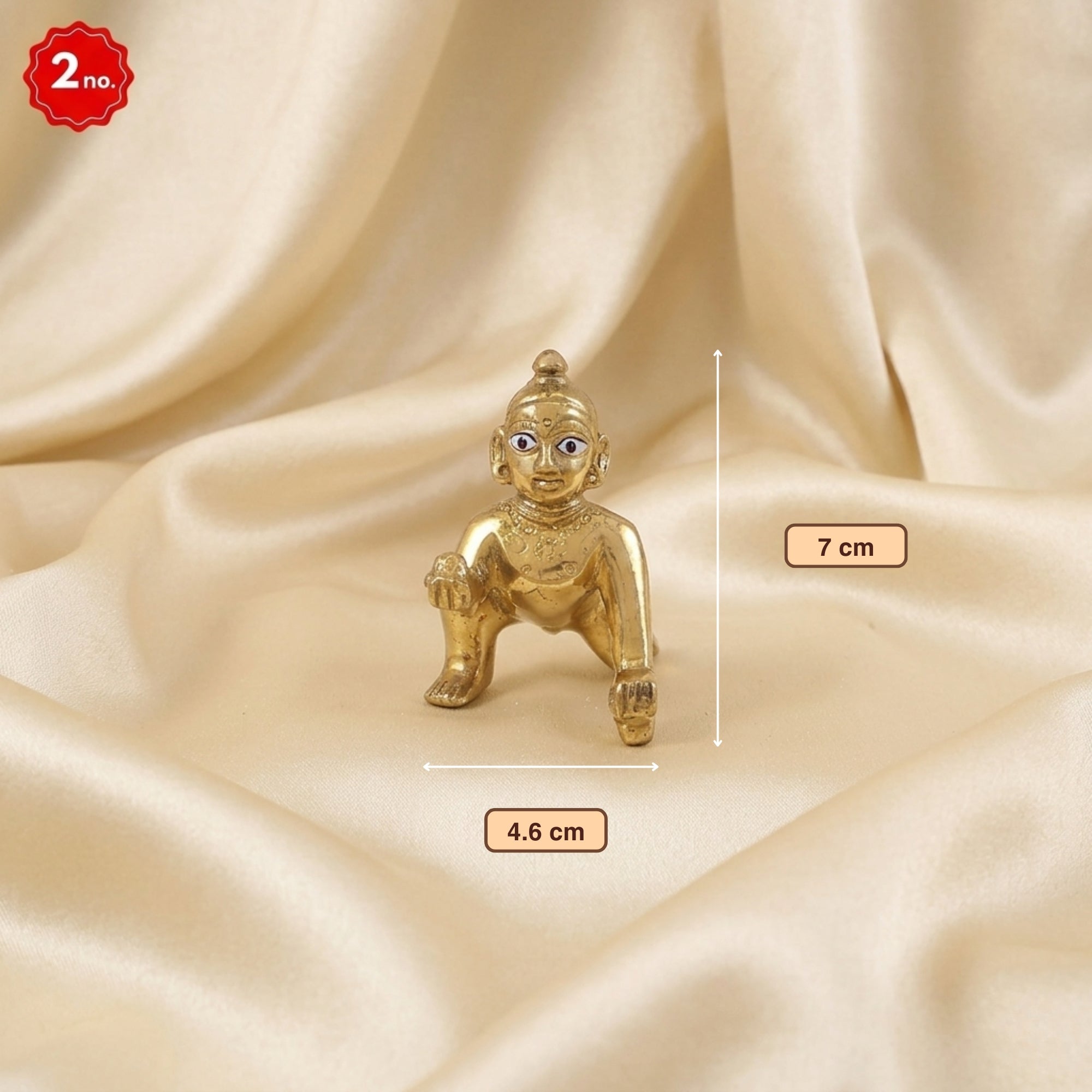 Height and base size dimensions of the golden finish Laddu Gopal Ashtadhatu idol