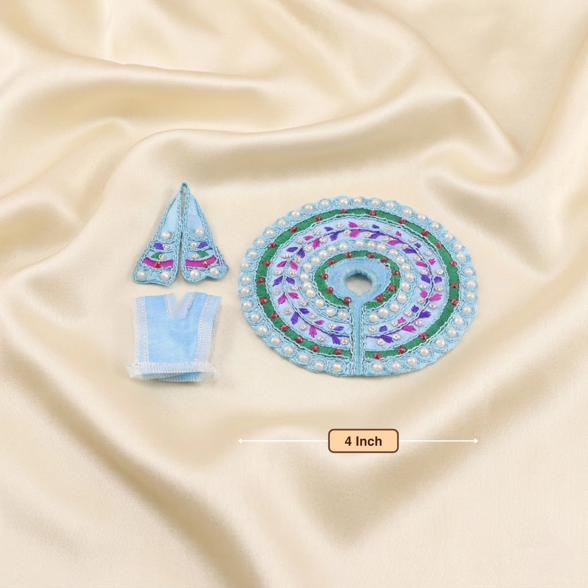 3 No. size reference display for the blue Laddu Gopal dress poshak