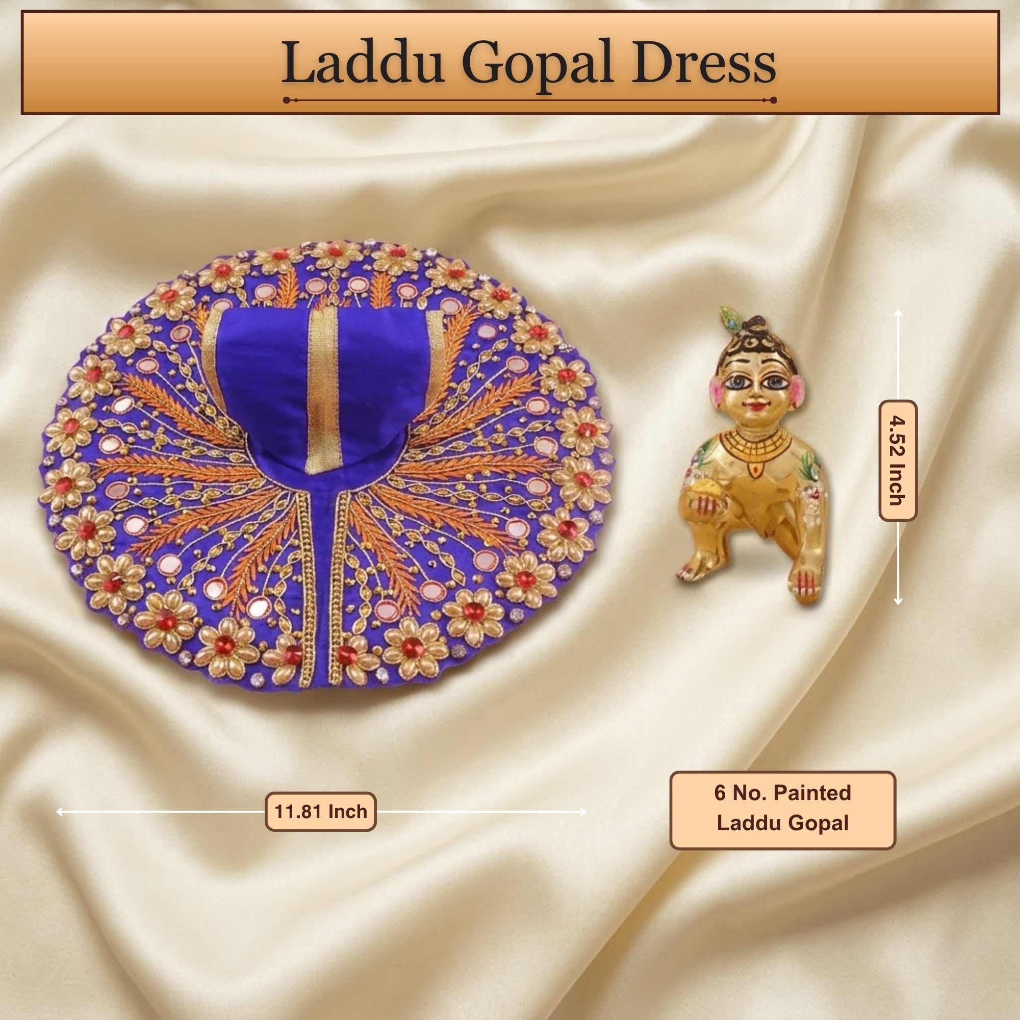 4 No. size reference display for the blue Laddu Gopal dress poshak