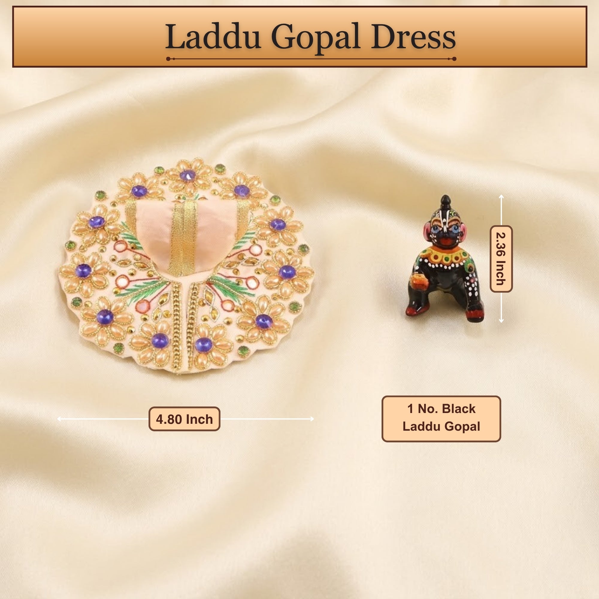4 No. size reference display for the cream Laddu Gopal dress poshak