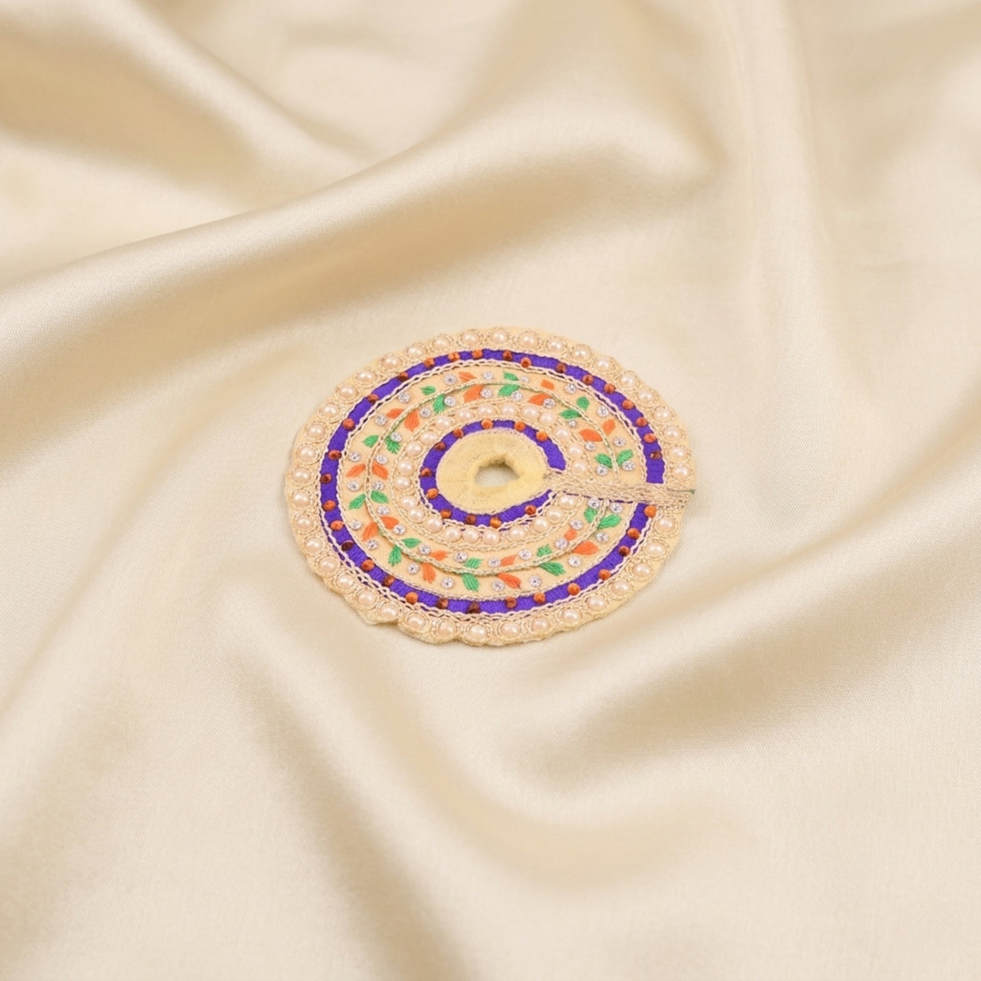 Laddu Gopal cream dress with Patka and thread work