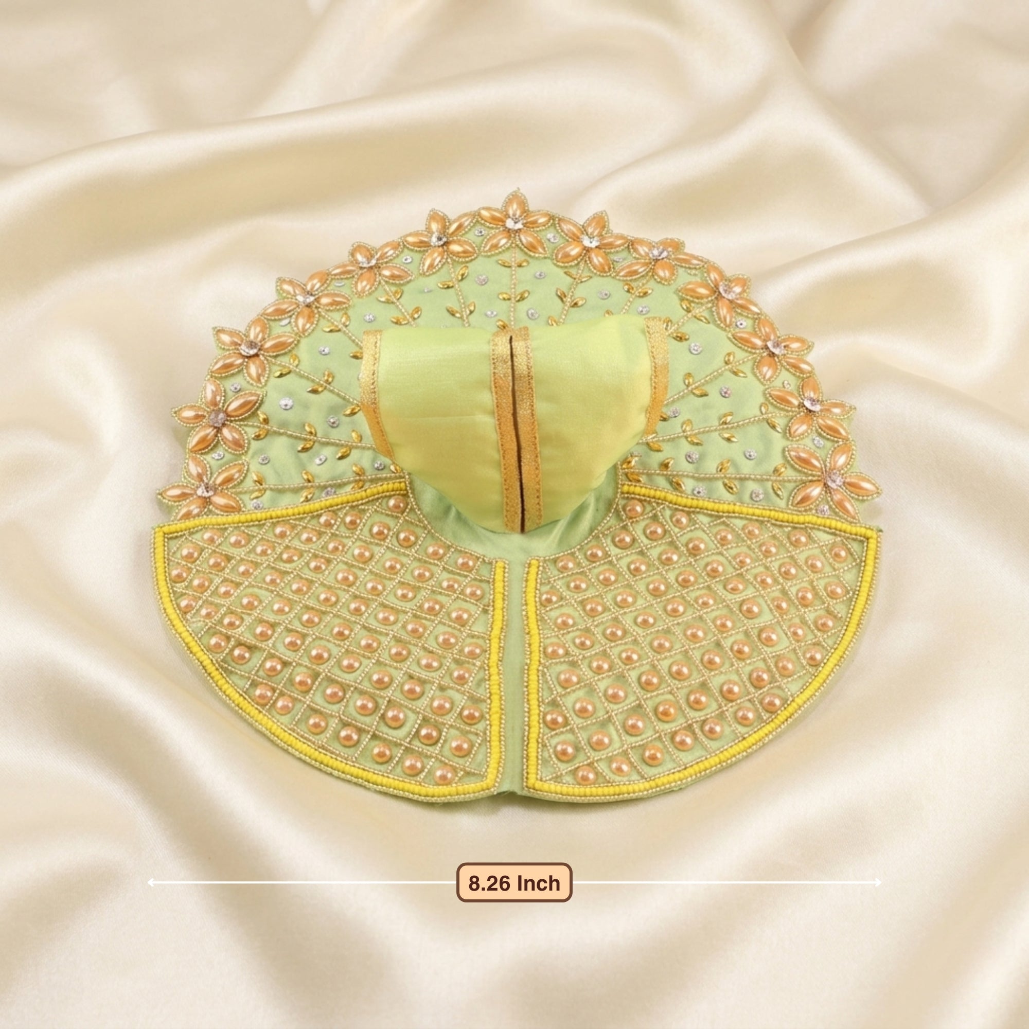 Size and measurement dimensions of the green laddu gopal dress poshak