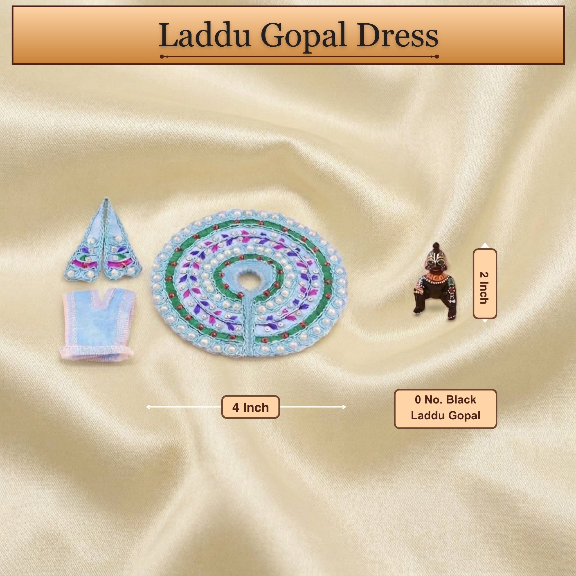 4 No. size reference display for the blue Laddu Gopal dress with Patka