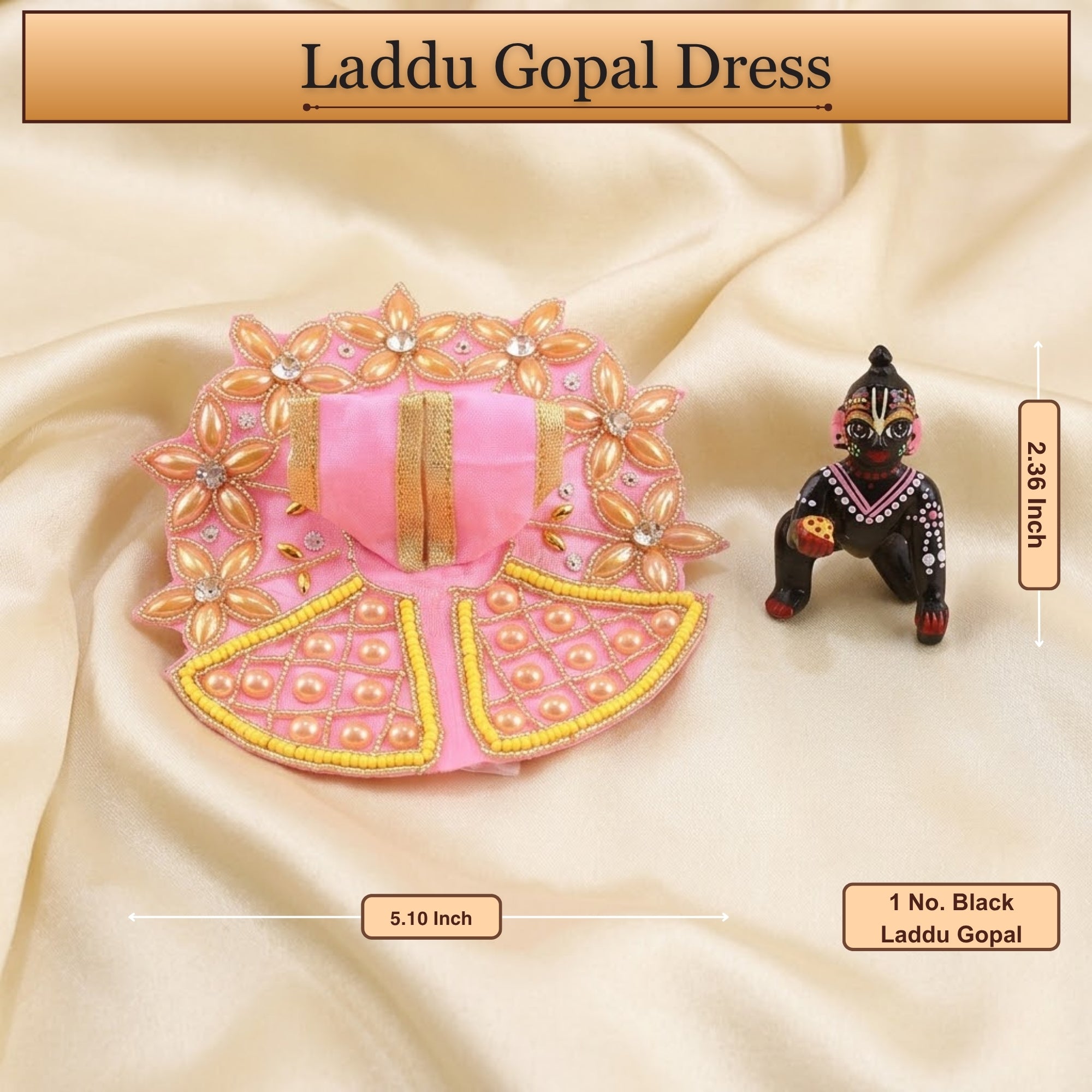 5 No. size reference display for the handcrafted pink kanha ji dress poshak