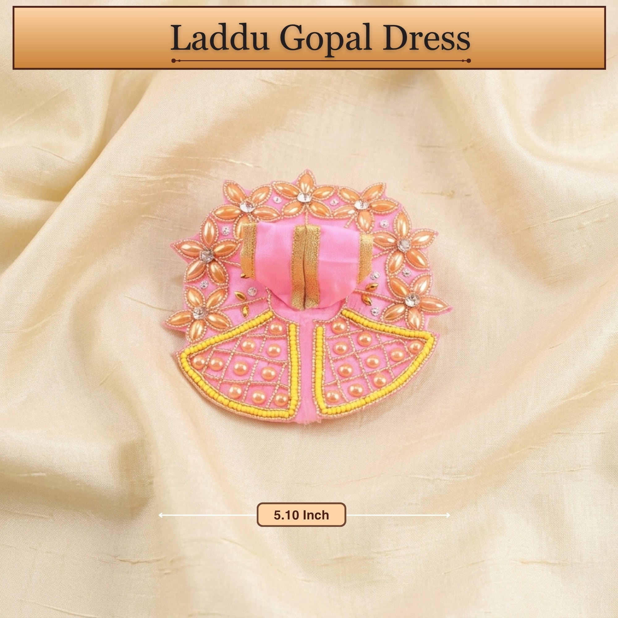 4 No. size reference display for the golden floral design pink Laddu Gopal dress