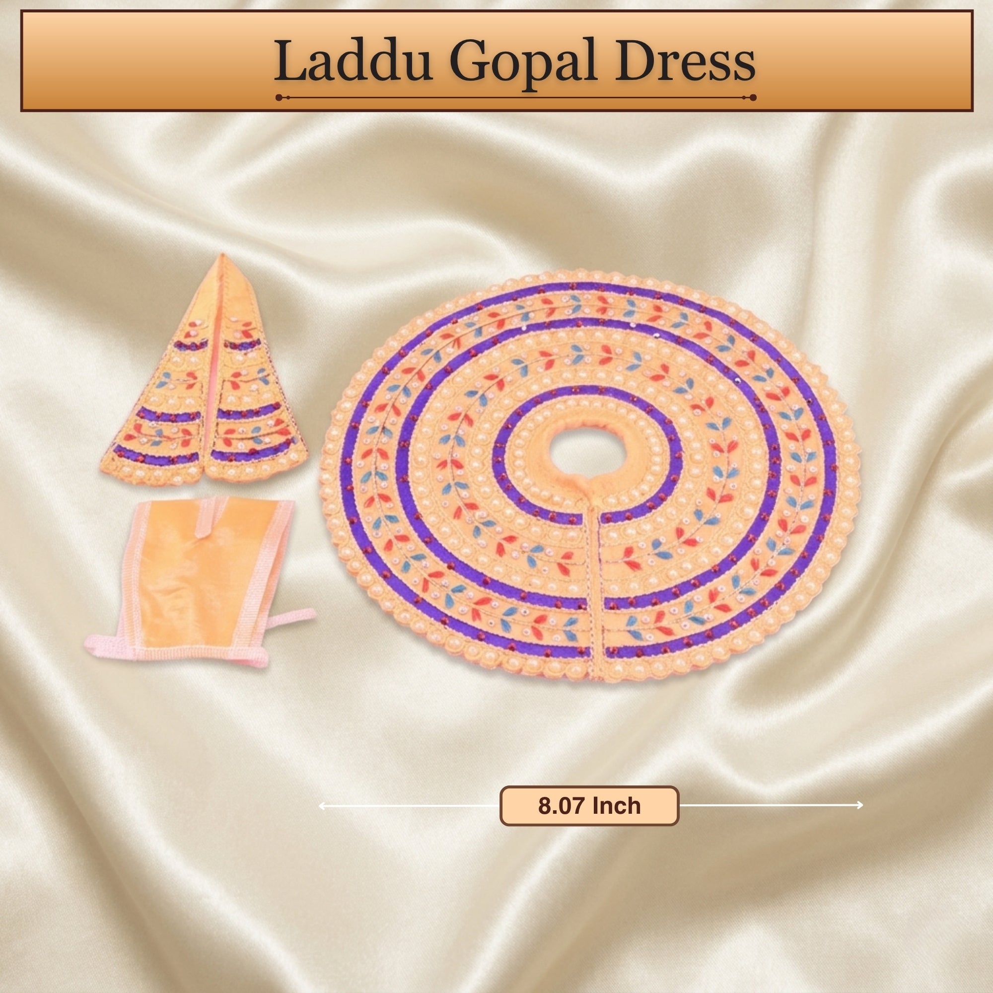 3 No. size reference display for the orange Laddu Gopal dress poshak