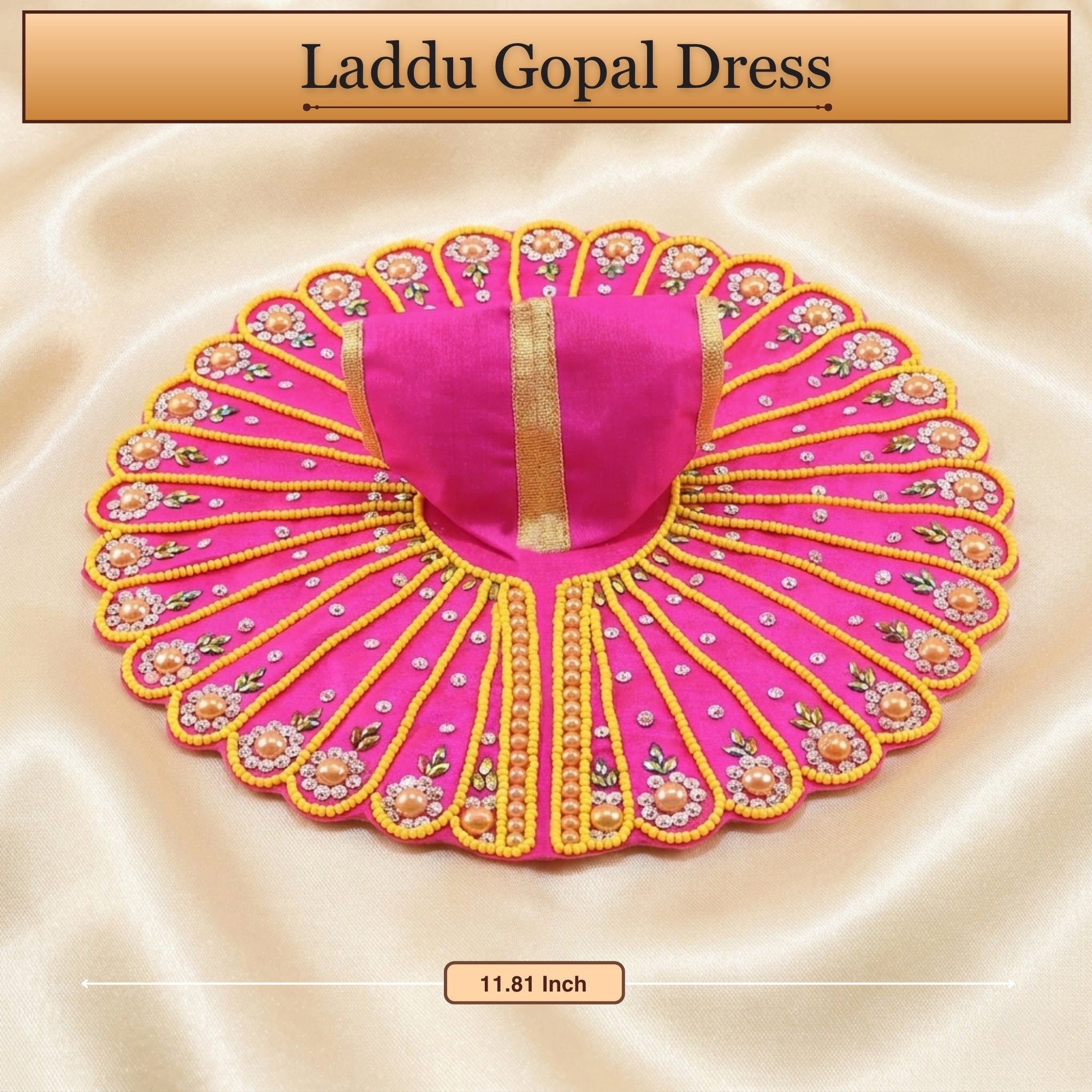 3 No. size reference display for the heavy beads work pink Laddu Gopal dress poshak