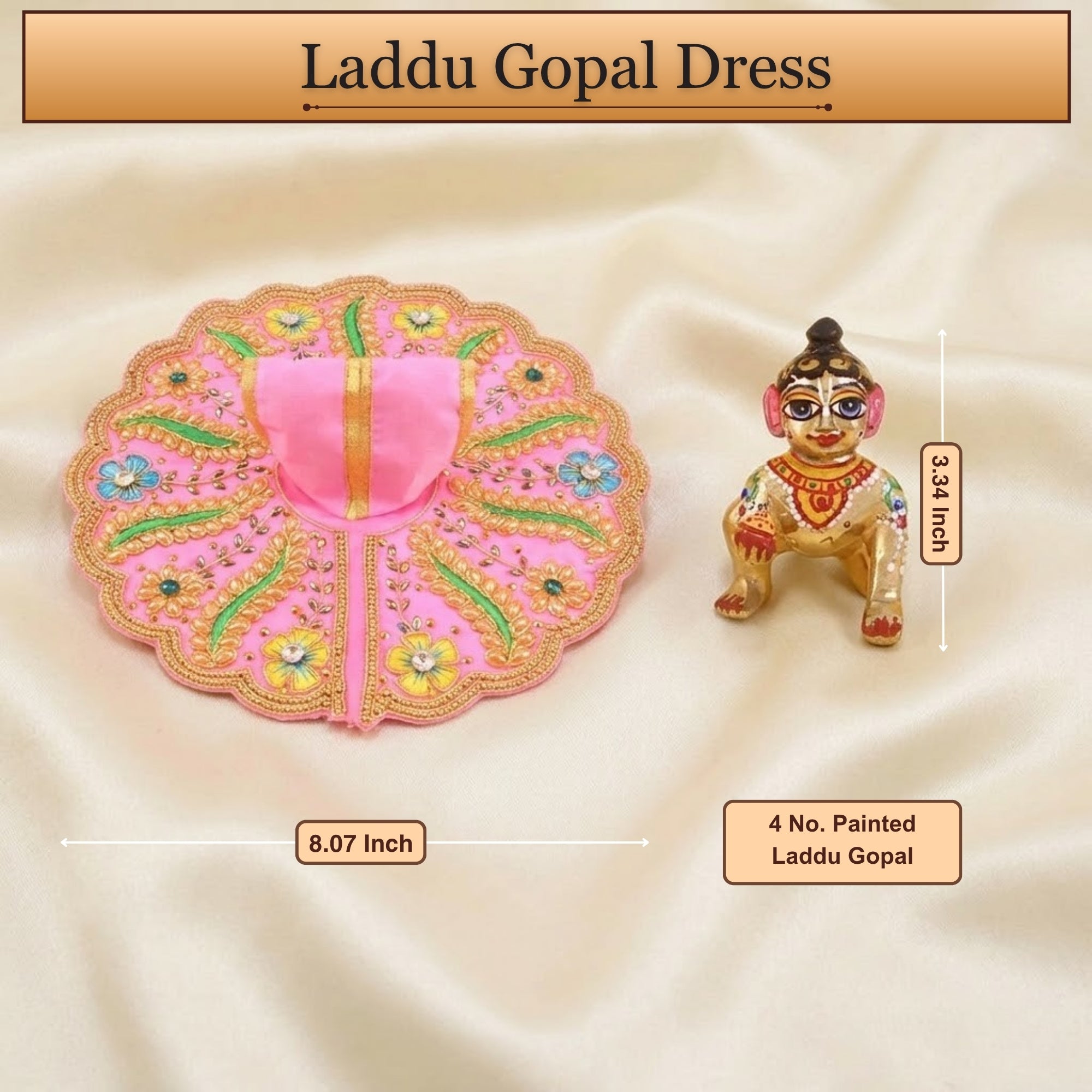 4 No. size reference display for the pink Laddu Gopal dress poshak