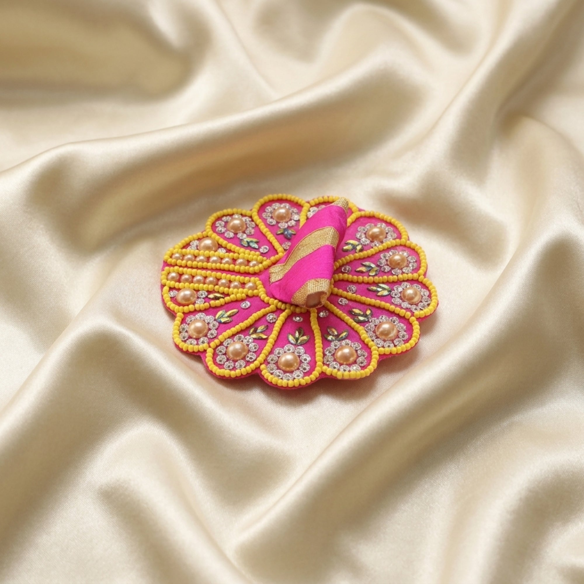 Laddu Gopal pink dress with stone work designer poshak displayed flat