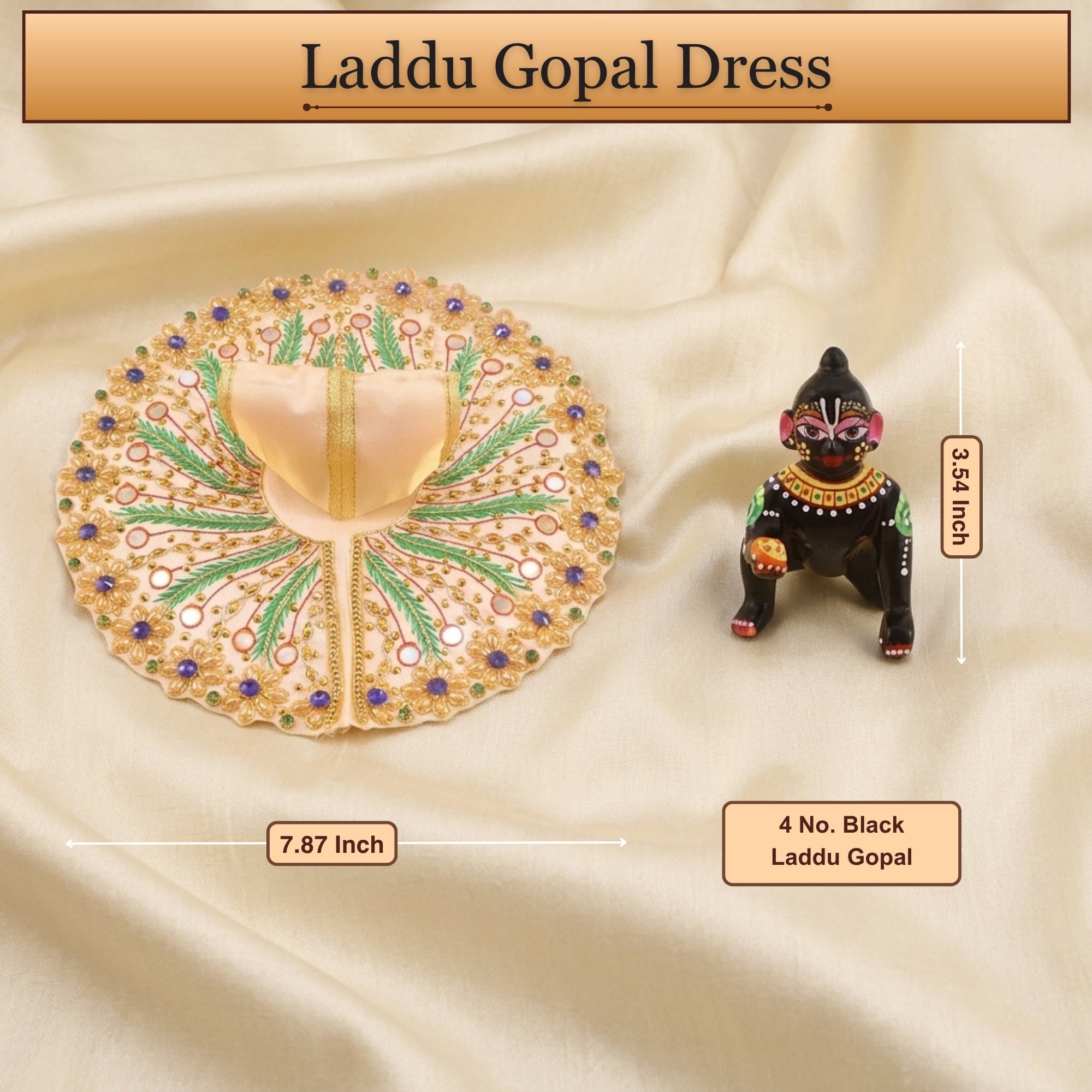 4 No. size reference display for the peacock design cream Laddu Gopal dress poshak