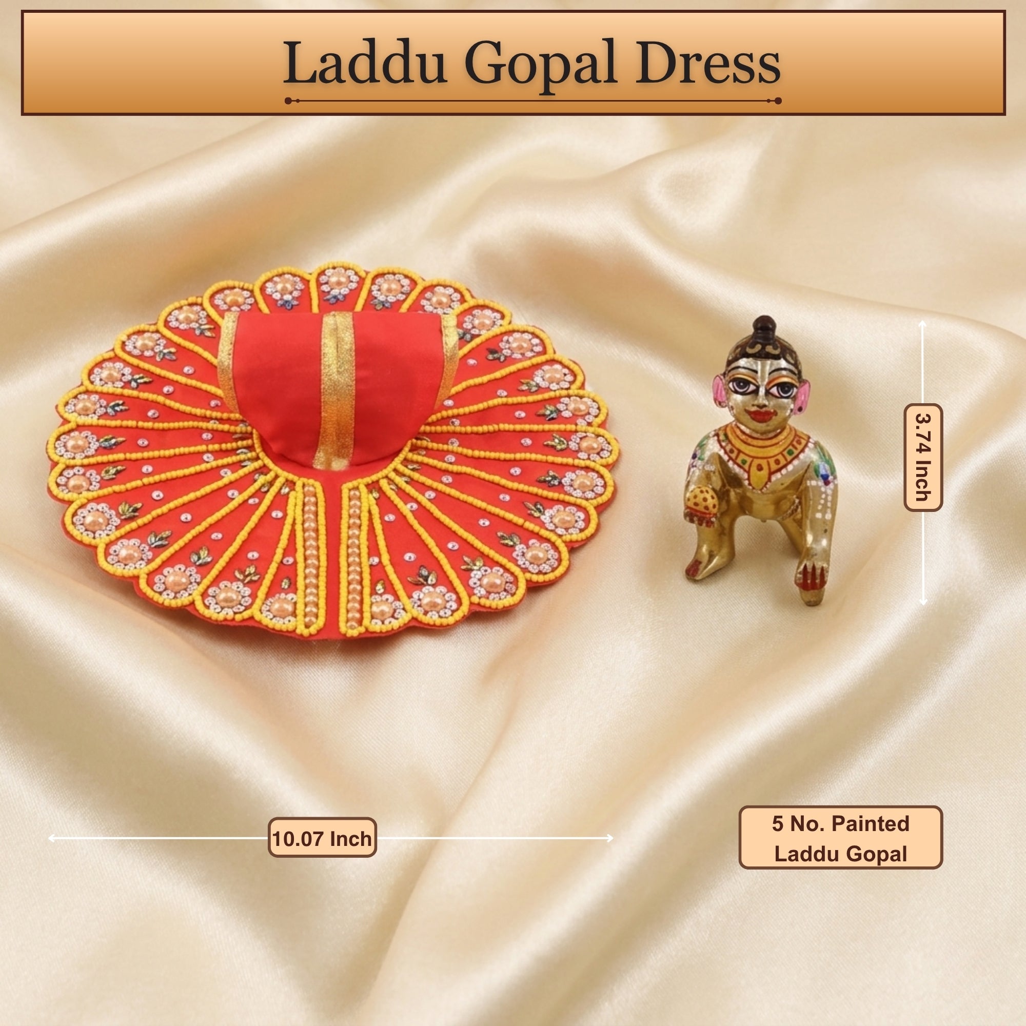 3 No. size reference display for the golden stone red Laddu Gopal dress poshak