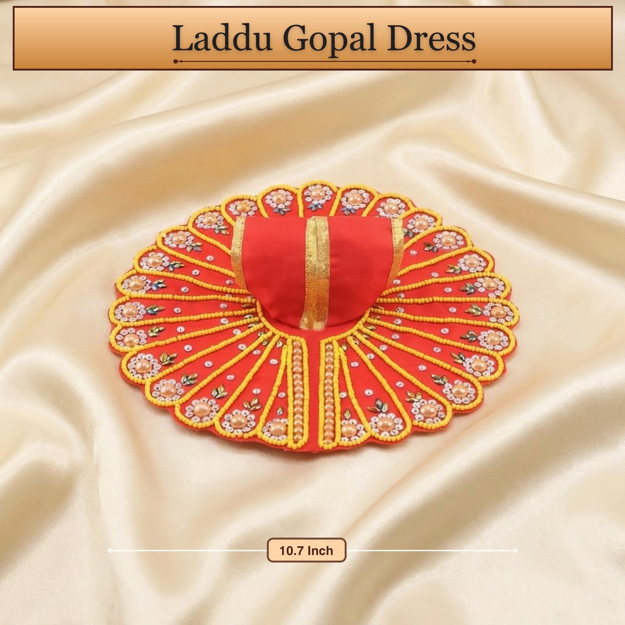 4 No. size reference display for the handcrafted red kanha ji dress poshak