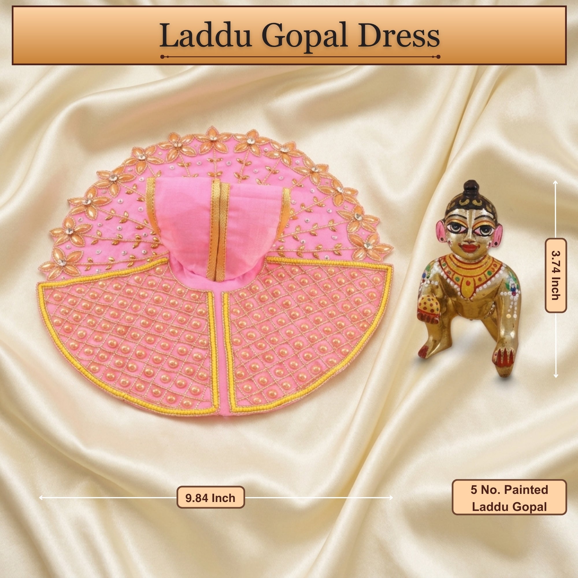 5 No. size reference display for the handcrafted pink Laddu Gopal poshak