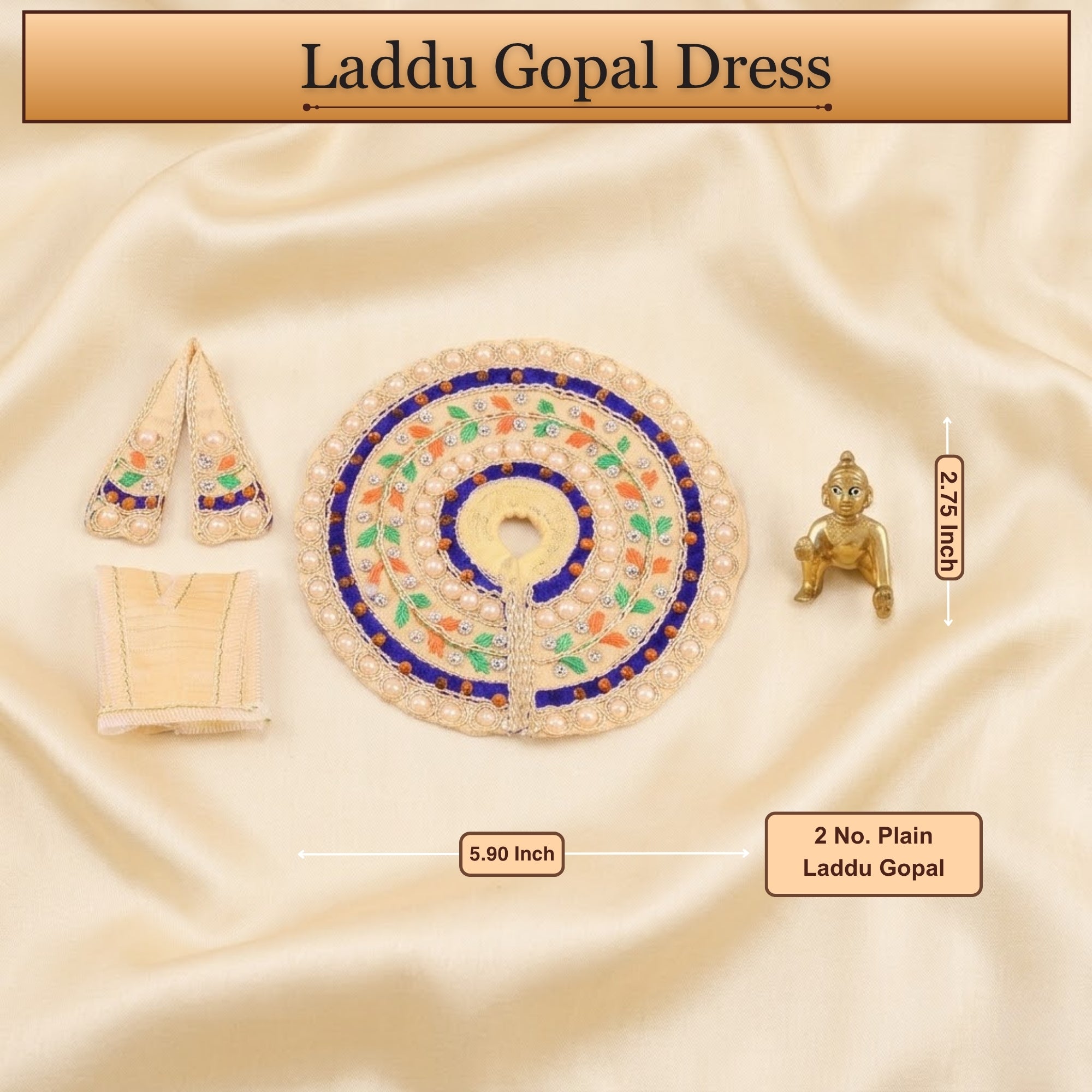 5 No. size reference display for the handcrafted cream kanha ji dress poshak