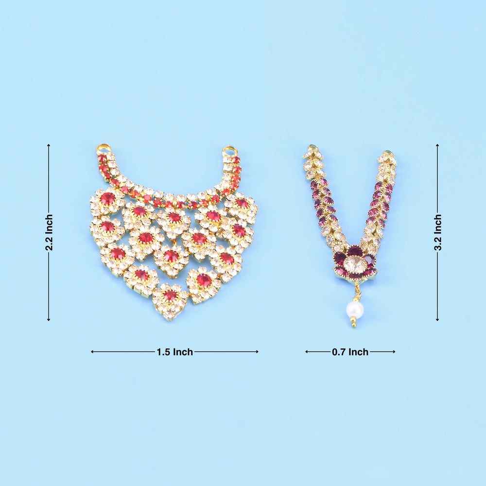 Dimension diagram showing size and measurement of Laddu Gopal red stone mala and choker necklace set