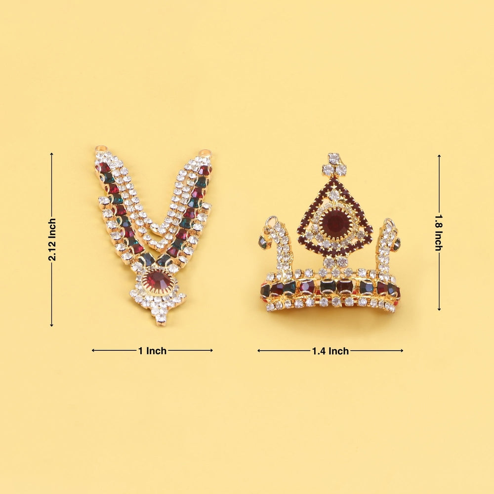 Dimension diagram showing size and measurement of Laddu Gopal mala and mukut set