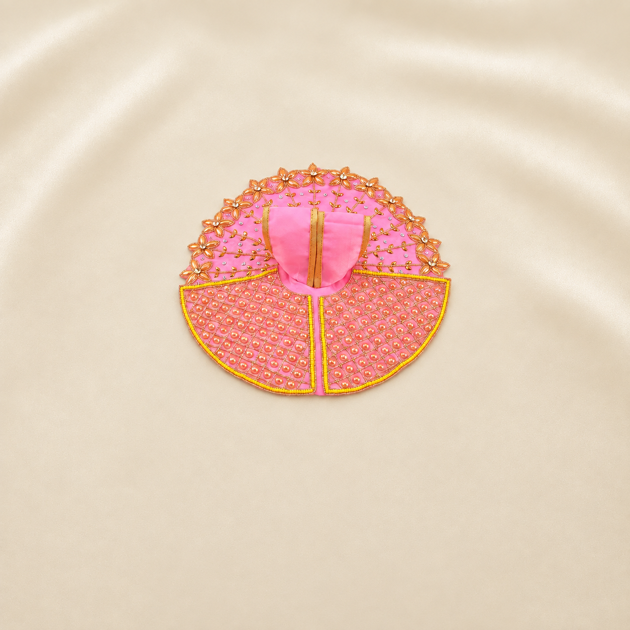 Light pink Laddu Gopal dress featuring pearl lattice and floral decoration
