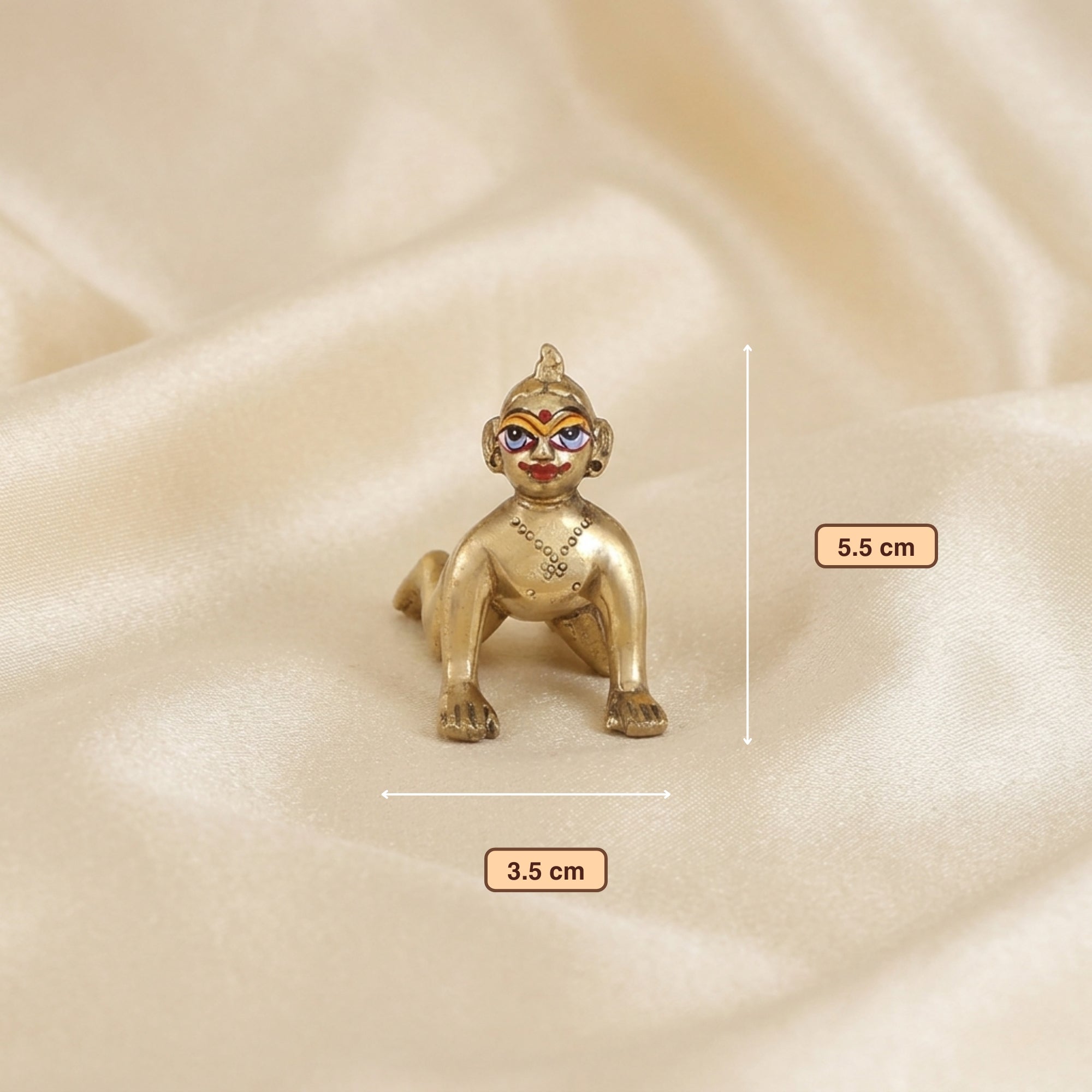 Height and base size dimensions of the little Radha Rani Ashtadhatu idol