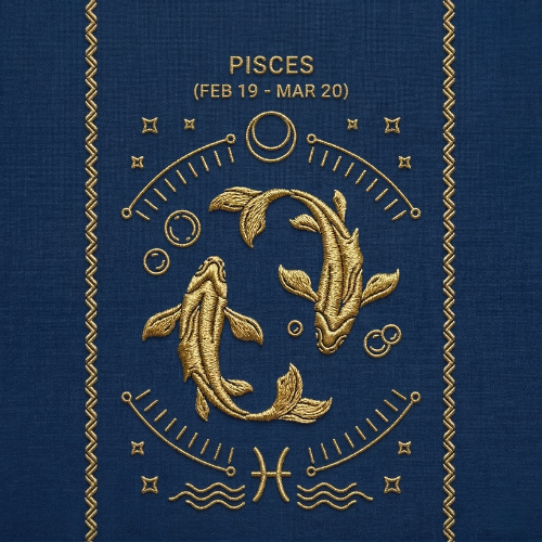 mere krishna Pisces horoscope for February 19 to March 20 with zodiac fish symbol.