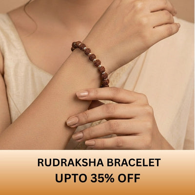 merekrishna natural Rudraksha bead bracelet worn on a woman’s wrist with up to 35% off offer