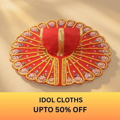 merekrishna red and gold Laddu Gopal idol dress poshak with decorative embroidery and up to 50% off.