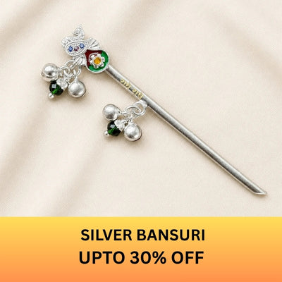 merekrishna Decorative silver Krishna Bansuri flute with hanging beads - Up to 30% Off.