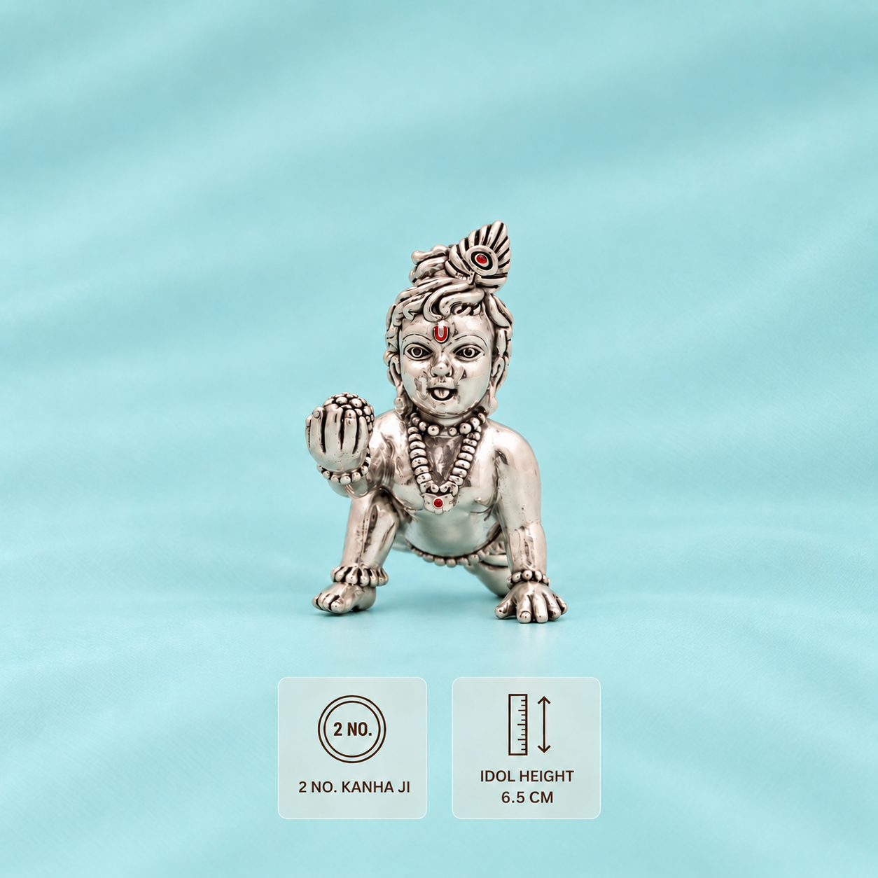 2 No. plain silver Kanha Ji idol measuring 6.5 cm high.